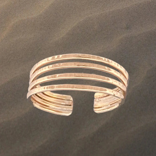 4 Band Gold Fill Adjustable Toe Ring - Tribal Waves Silver