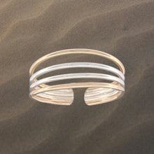 Load image into Gallery viewer, 4 Band Mixed Metal Gold and Silver Adjustable Toe Ring - Tribal Waves Silver