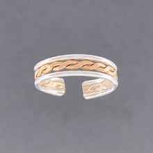 Load image into Gallery viewer, Double Banded Braid Mixed Metal Adjustable Toe Ring - Tribal Waves Silver