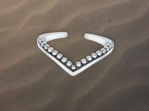 Sterling Silver Beaded Chevron Adjustable Toe Ring - Tribal Waves Silver