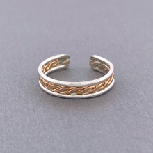 Load image into Gallery viewer, Double Banded Braid Mixed Metal Adjustable Toe Ring - Tribal Waves Silver