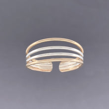 Load image into Gallery viewer, 4 Band Mixed Metal Gold and Silver Adjustable Toe Ring - Tribal Waves Silver